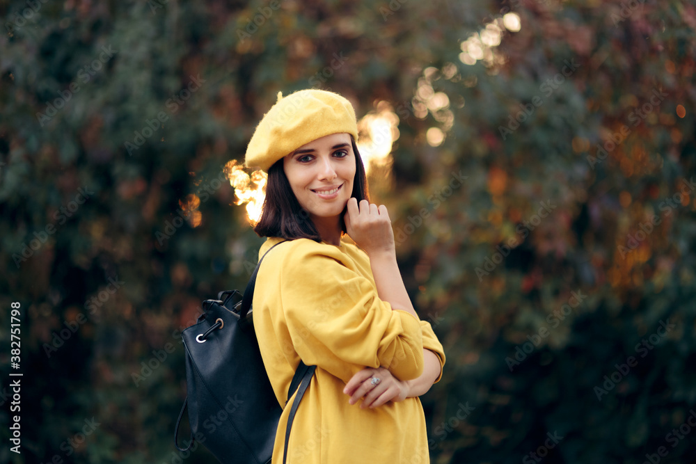 Beautiful Stylish Woman Wearing Yellow Beret