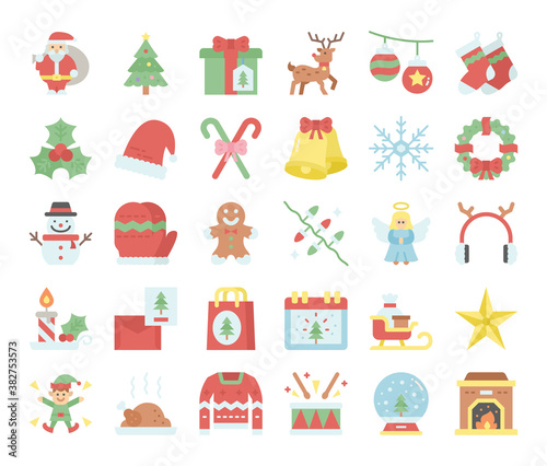 merry christmas flat vector icons