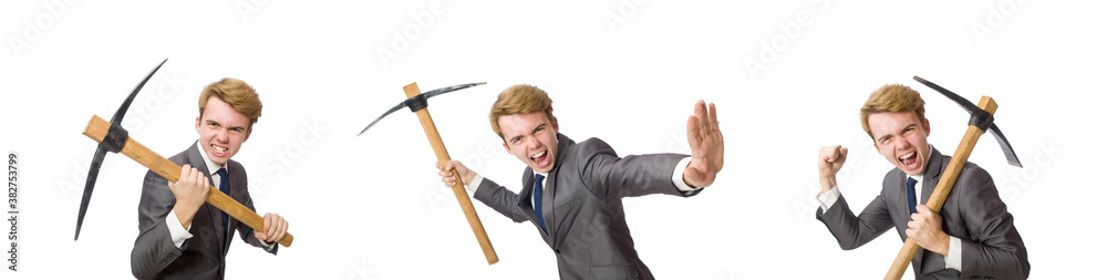 Young businessman with weapon isolated on white Young businessman with weapon isolated on white