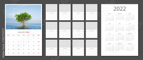 Calendar 2021 week start Monday corporate design template vector.