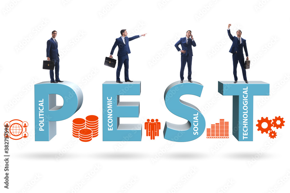 Businessman in PEST analysis business concept Businessman in PEST analysis business concept