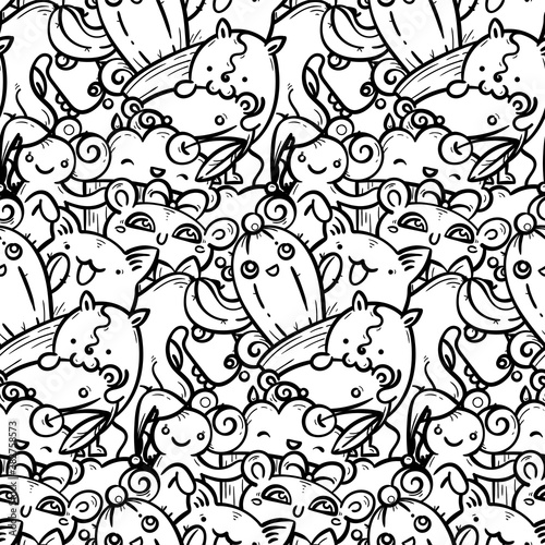 Cute doodle smiling monsters seamless pattern for child prints  designs and coloring books