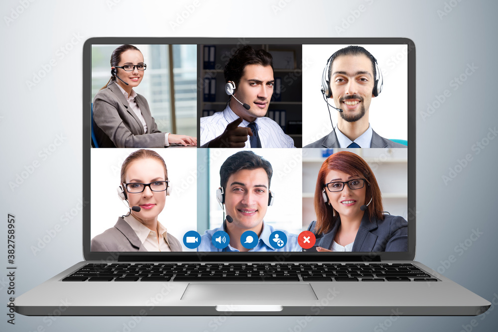 Concept of virtual collaboration through videoconferencing - obrazy, fototapety, plakaty 
