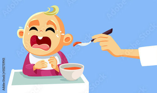 Baby Crying Refusing to Eat Vector Illustration