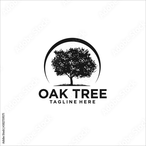 oak tree Illustration silhouette abstract big  with her roots logo design