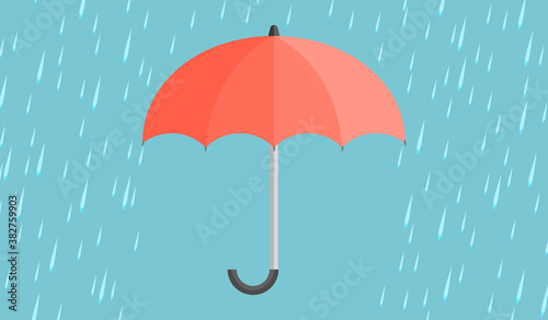Red umbrella with rain drops