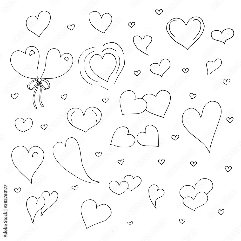 Set of hearts in Doodle style, vector illustration, hand drawing Set of hearts in Doodle style, vector illustration, hand drawing
