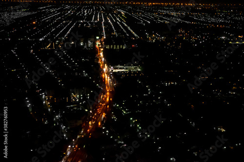 Photography a night city from an airplane.