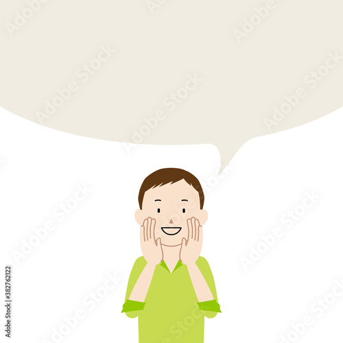 Illustration of a man telling something in a loud voice (announcement, notice, advertisement)