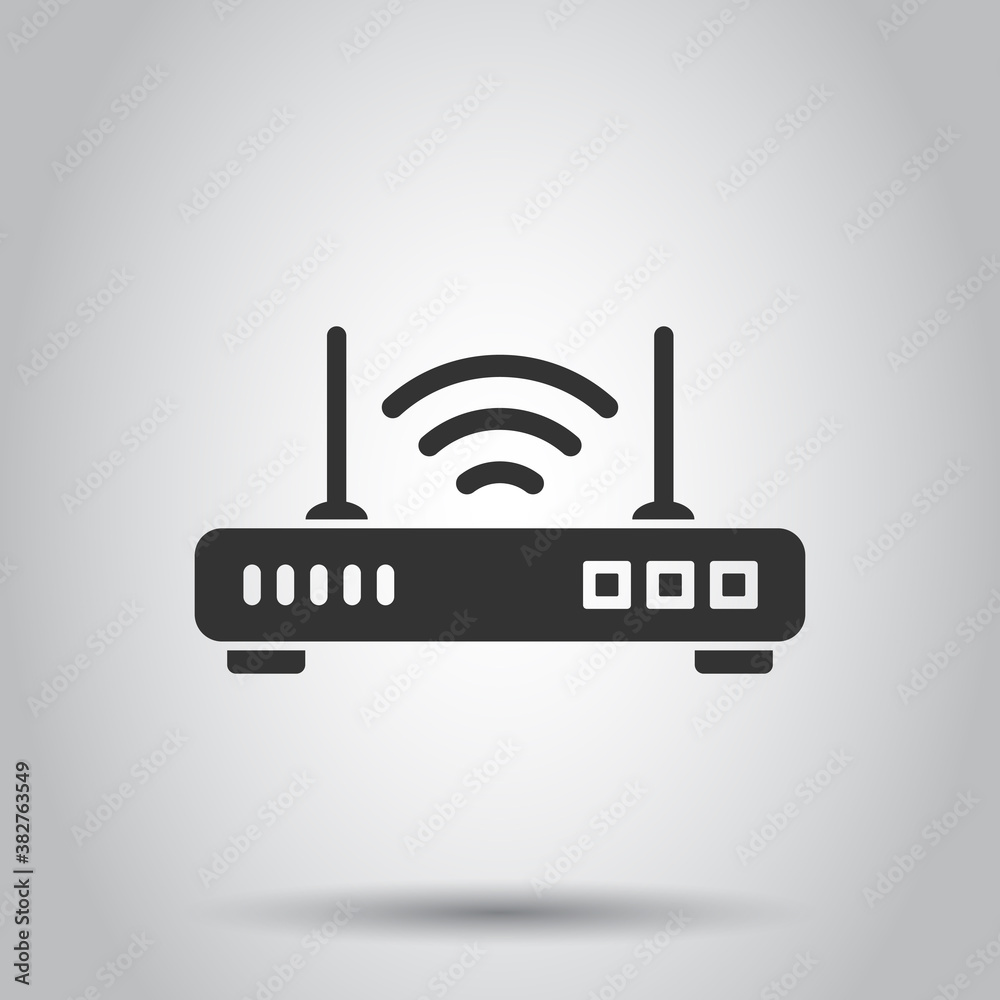 Wifi router icon in flat style. Broadband vector illustration on white isolated background. Internet connection business concept. Wifi router icon in flat style. Broadband vector illustration on white isolated background. Internet connection business concept.