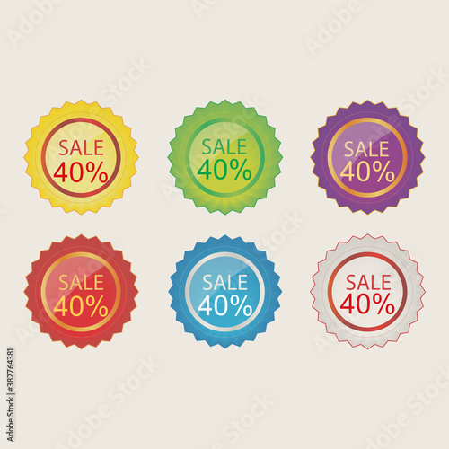 40 discount sticker. 40% off sale multi-color tag isolated vector illustration. Discount price label. symbol for advertising campaign in retail. 40% discount sale promo