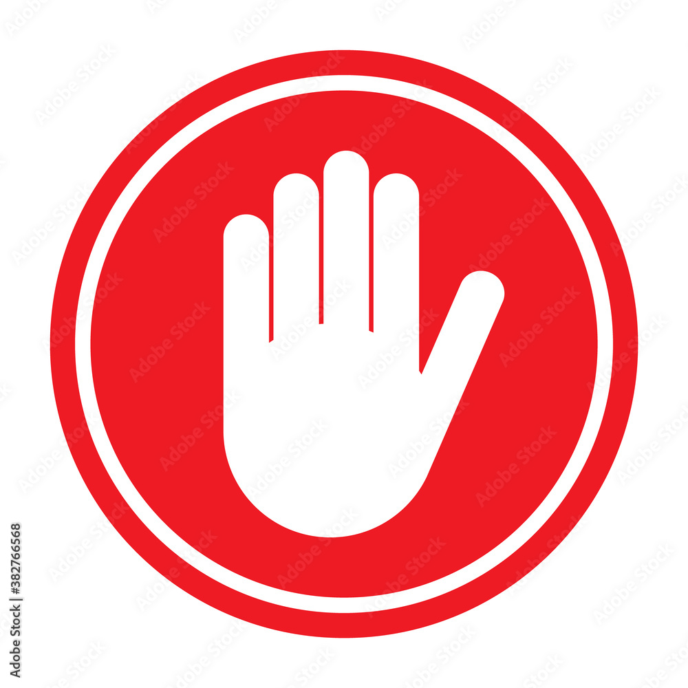 Stop icon with alert hand, warning covid symbol, no - danger isolated on white background vector illustration Stop icon with alert hand, warning covid symbol, no - danger isolated on white background vector illustration