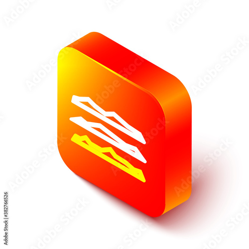 Isometric line Strips of cocaine or heroin drug icon isolated on white background. Orange square button. Vector Illustration.