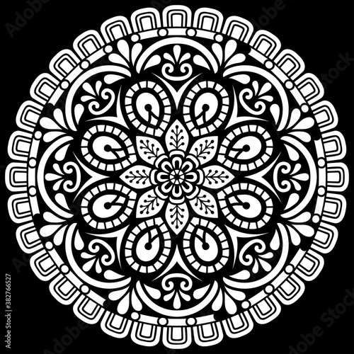 White mandala on black Pattern Stencil Doodles Sketch