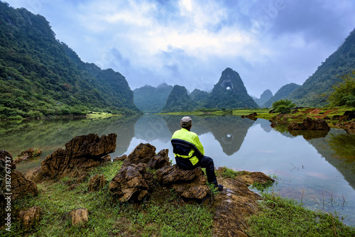 The scenery of the God eyes mountain in Cao Bang province, Vietnam.