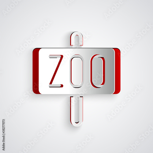 Paper cut Zoo park icon isolated on grey background. Paper art style. Vector.