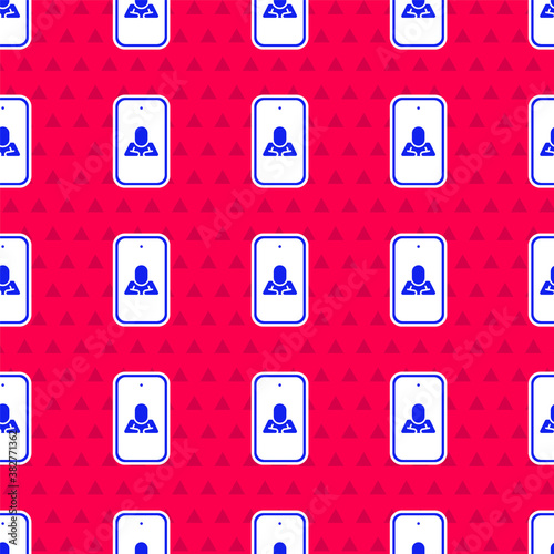 Blue Online psychological counseling distance icon isolated seamless pattern on red background. Psychotherapy, psychological help, psychiatrist online consulting. Vector.