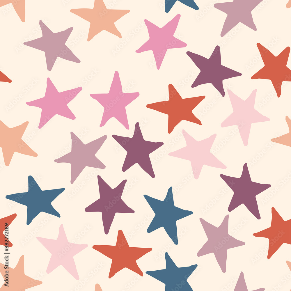 Seamless pattern with pink and brown stars on background. Vector design for textile, backgrounds, clothes, wrapping paper, web sites and wallpaper. Fashion illustration hand drawn seamless pattern. Seamless pattern with pink and brown stars on background. Vector design for textile, backgrounds, clothes, wrapping paper, web sites and wallpaper. Fashion illustration hand drawn seamless pattern.