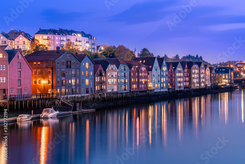 Colorful buildings by the Nidelva River, Trondheim, Norway.