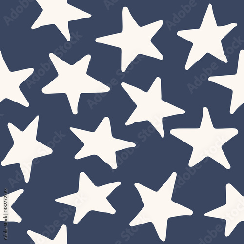 Seamless pattern with beige stars ondark blue background. Vector design for textile  backgrounds  clothes  wrapping paper  web sites and wallpaper. Fashion illustration hand drawn seamless pattern.