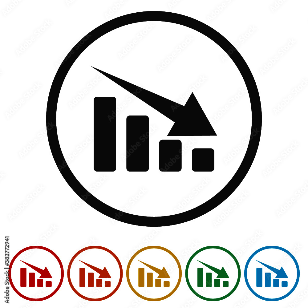 Declining graph ring icon, color set Declining graph ring icon, color set