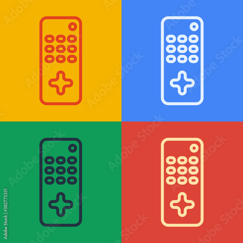 Pop art line Remote control icon isolated on color background. Vector Illustration.