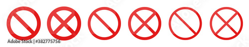 Stop sign icon set. No signs. Red warning isolated on a white background. Vector illustration.