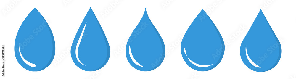 Blue water drop icon set isolated on white background. Flat vector droplet logo shapes template illustration design. Blue water drop icon set isolated on white background. Flat vector droplet logo shapes template illustration design.