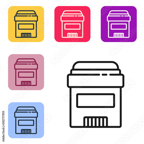 Black line Antiperspirant deodorant roll icon isolated on white background. Cosmetic for body hygiene. Set icons in color square buttons. Vector.