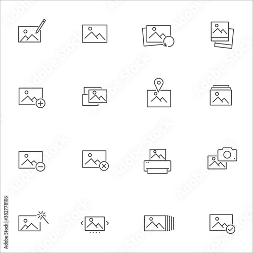 Simple Set of Photo Related Vector Line Icons. Contains such Icons as Edit, Print, Enhance Image and more. Editable Stroke.
