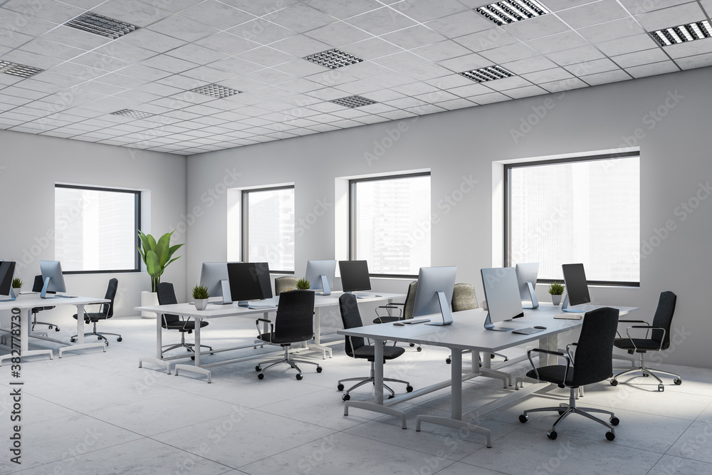 Modern white open space office corner Modern white open space office corner