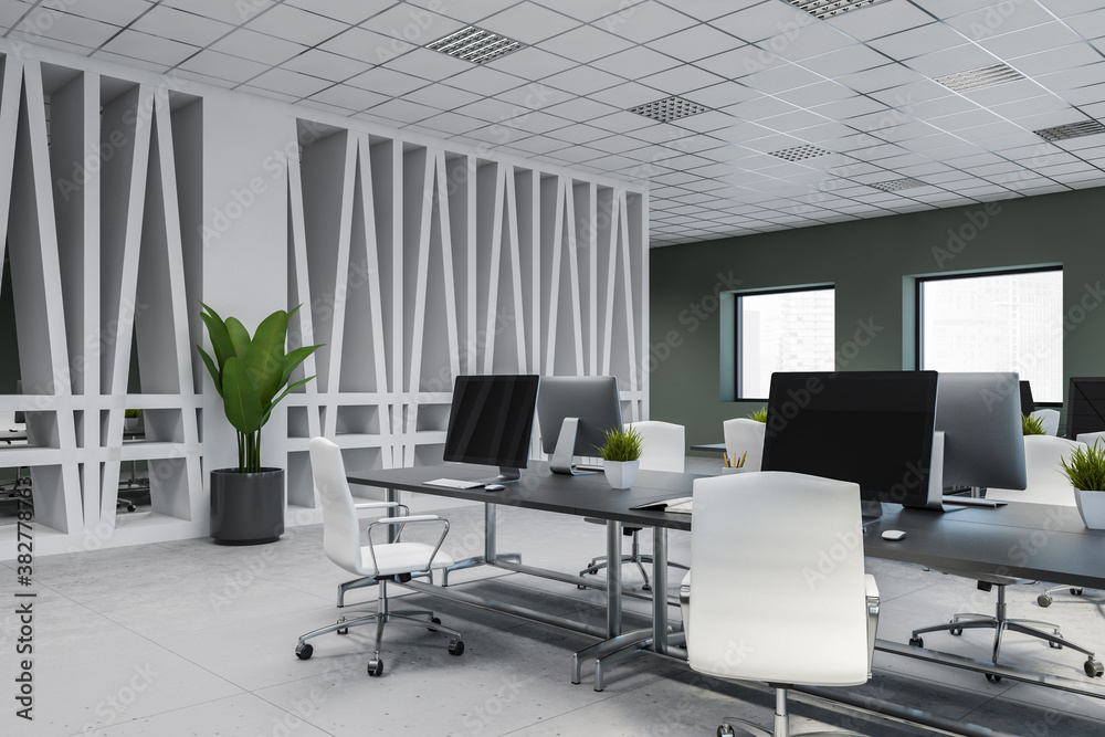 Modern white and gray open space office corner