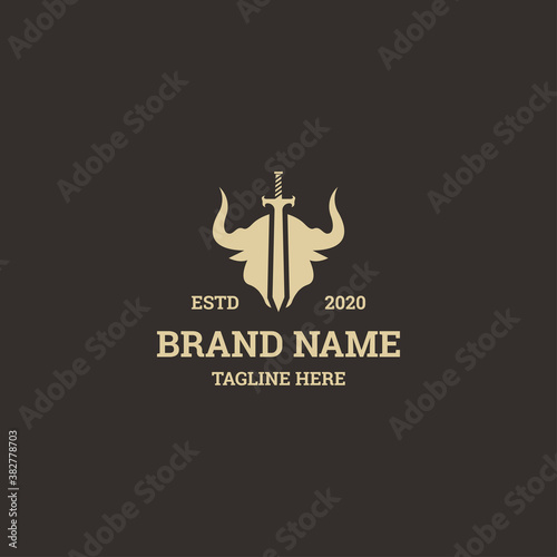Bull sword logo template - vector