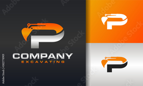 excavator letter P logo