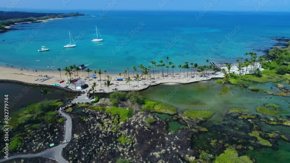 Aerial, pov, Waikoloa Beach and a seaside fishpond, Hawaii Island, USA Aerial, pov, Waikoloa Beach and a seaside fishpond, Hawaii Island, USA