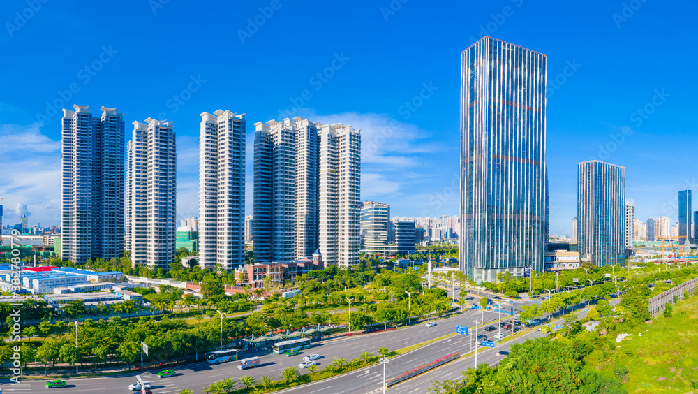Obraz premium Aerial view of Hengqin Free Trade Zone, Zhuhai City, Guangdong Province, China