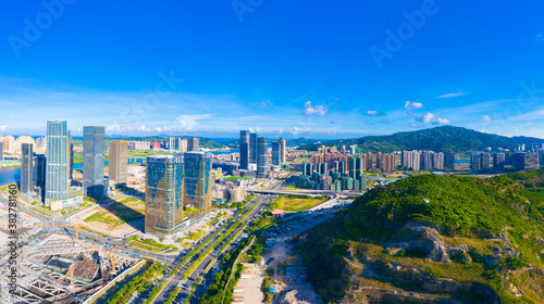 Aerial view of Hengqin Free Trade Zone, Zhuhai City, Guangdong Province, China