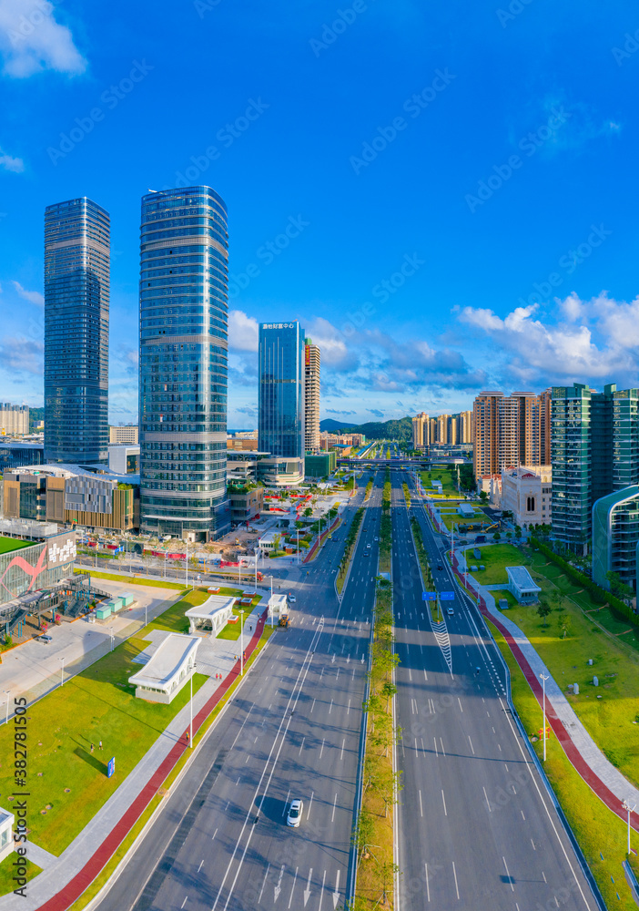 Aerial view of Hengqin Free Trade Zone, Zhuhai City, Guangdong Province, China