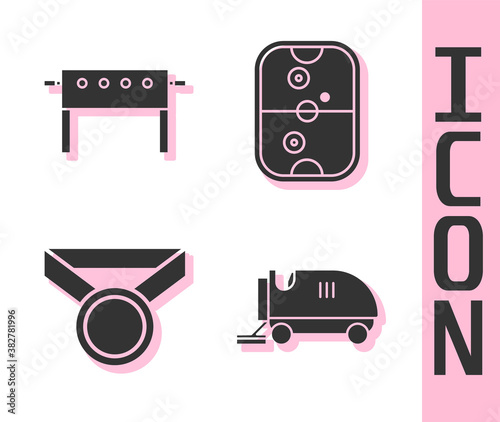 Set Ice resurfacer, Hockey table, Medal and Air hockey table icon. Vector.