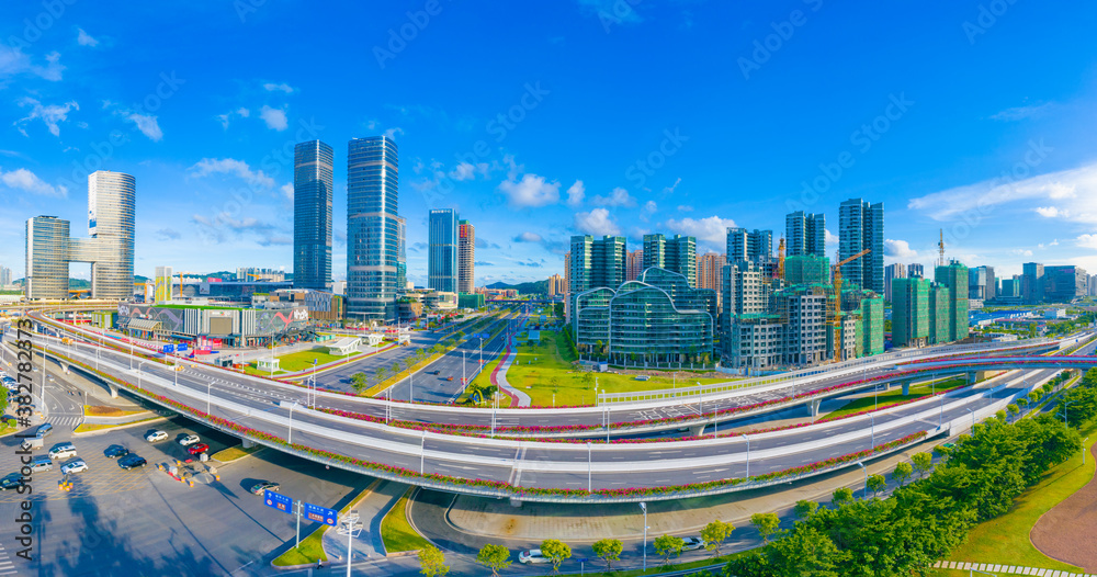 Obraz premium Aerial view of Hengqin Free Trade Zone, Zhuhai City, Guangdong Province, China
