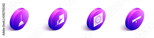 Set Isometric Rubber plunger, Wastewater, Manhole sewer cover and Broken pipe with leaking water icon. Vector.