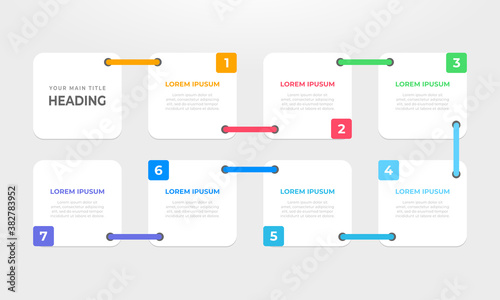 Colourful infographic steps with text boxes.