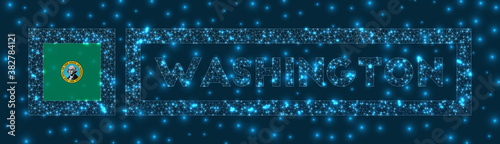 Washington badge. Flag of Washington in glowing network geometric style. Trendy vector illustration.