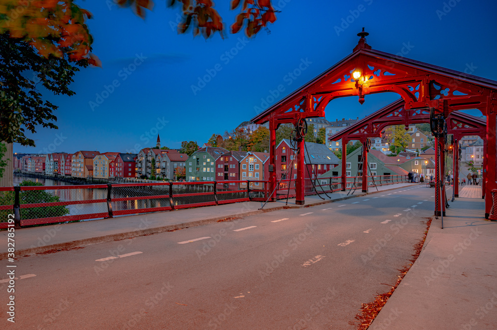 Famous tourist attractions in Trondheim, Norway. The old city bridge Famous tourist attractions in Trondheim, Norway. The old city bridge