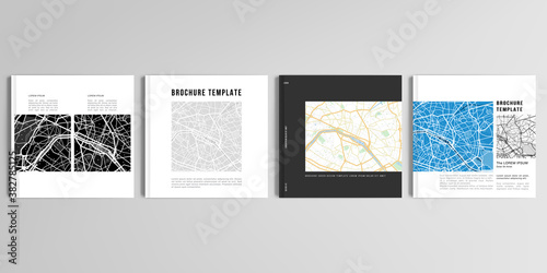 Realistic vector layouts of cover mockup design templates with urban city map of Paris for square brochure, cover design, flyer, book design, magazine, poster.