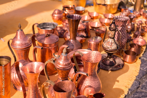 copper pots at the gypsy fair