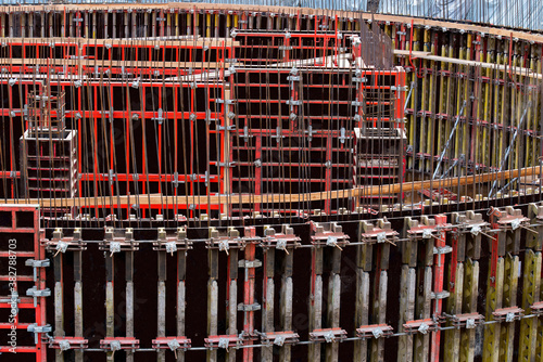 Formwork for concrete construction for circular or curved structures.