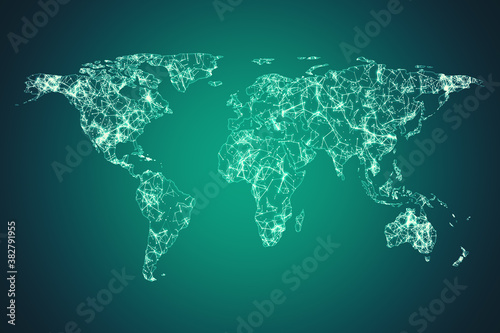 Digital polygonal map on green background.