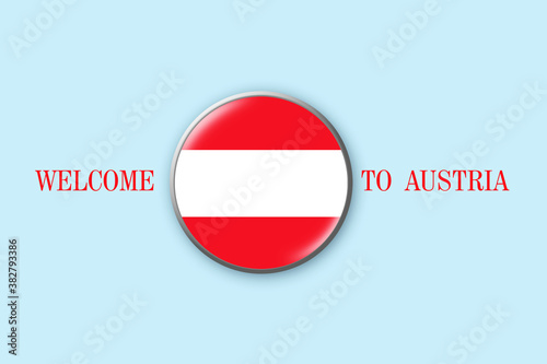 Free Download Round badge with flag Of Austria on a blue background. 3D illustration. Welcome to Norway. Travels. - GFXLoad