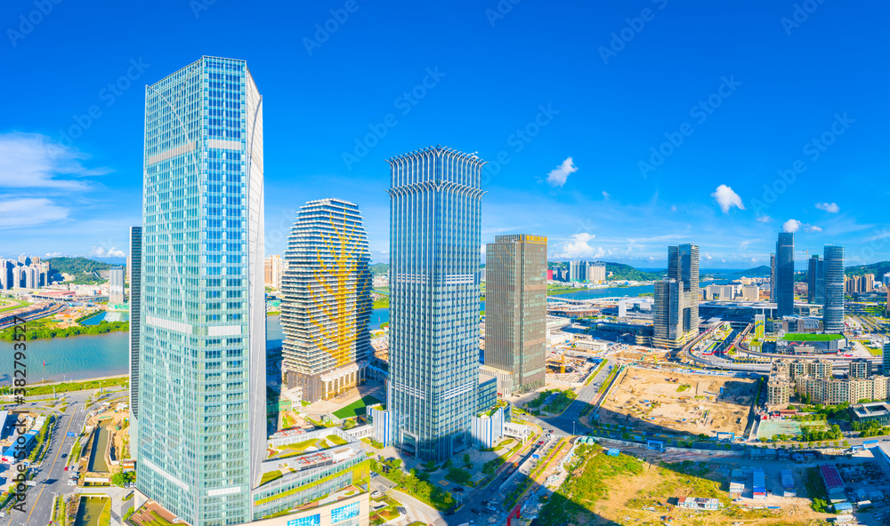 Obraz premium Aerial view of Hengqin Free Trade Zone, Zhuhai City, Guangdong Province, China